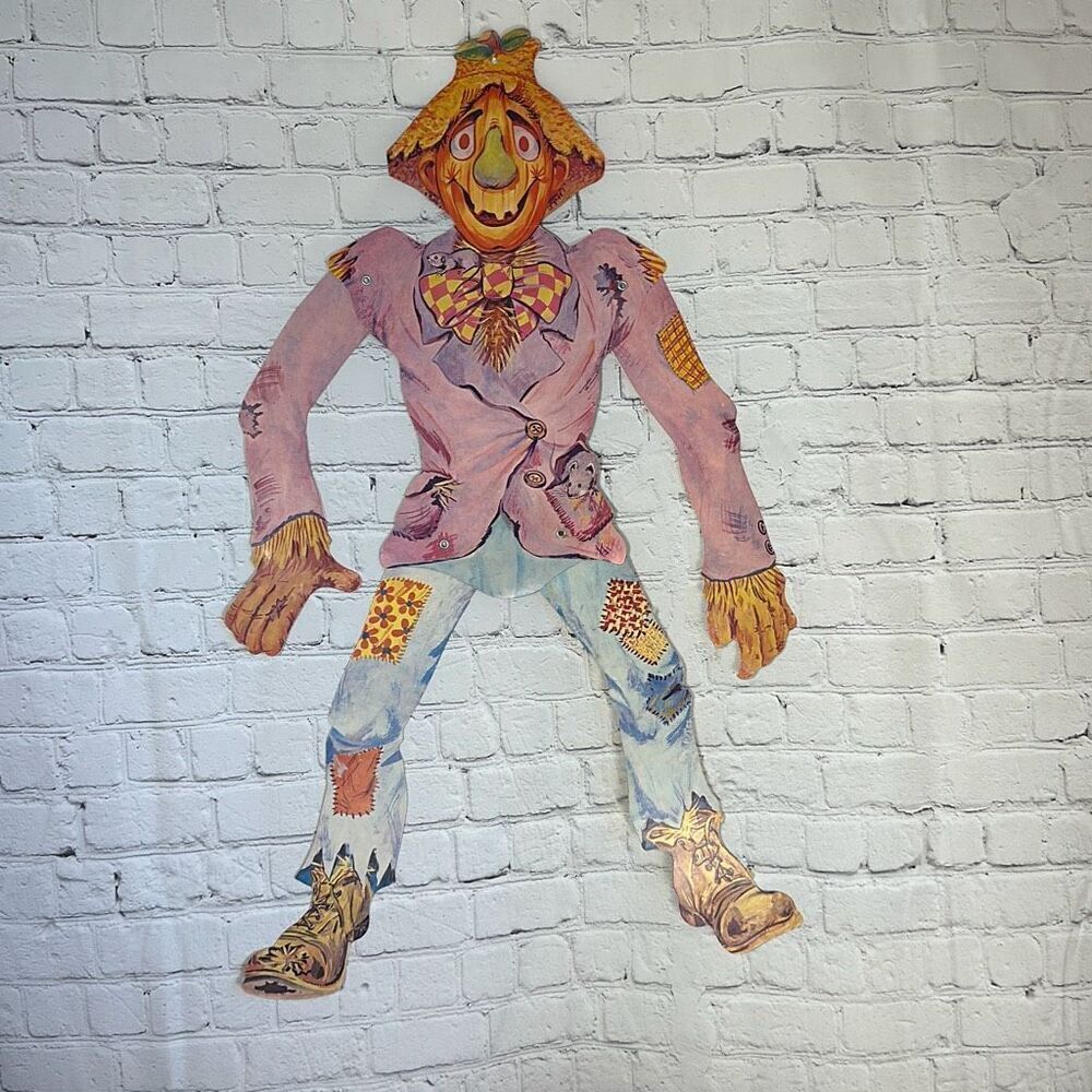 VINTAGE HALLOWEEN comical Scarecrow Die-Cut 36"‎ Jointed Decor LEG DETACHED